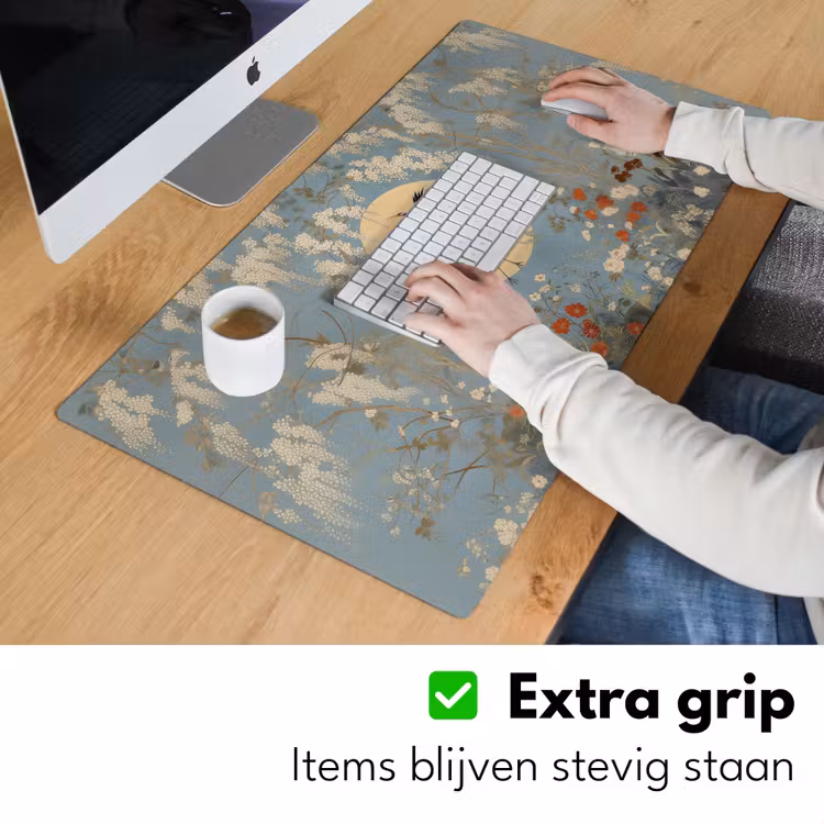 Bureau onderlegger - Kraanvogels - Maan - Bloemen - Blauw — 5