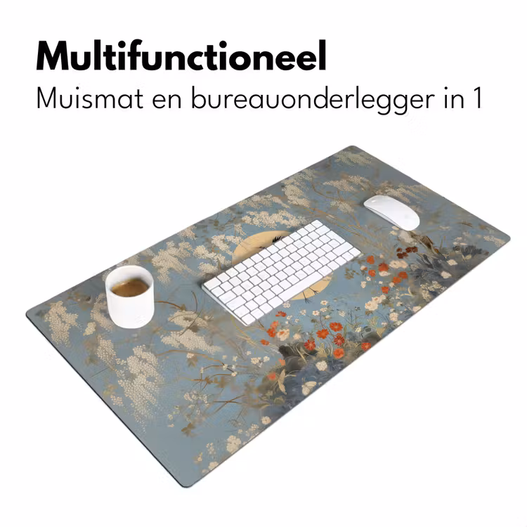 Bureau onderlegger - Kraanvogels - Maan - Bloemen - Blauw — 6