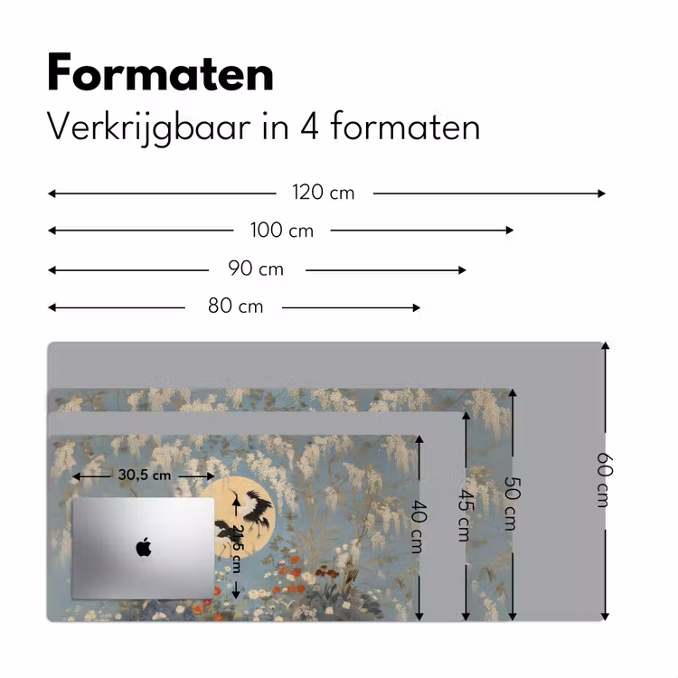 Bureau onderlegger - Kraanvogels - Maan - Bloemen - Blauw — 7