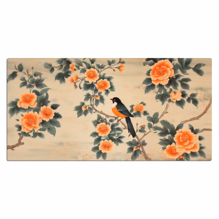 Bureau onderlegger - Vogel - Tak - Bloemen - Oranje — 1