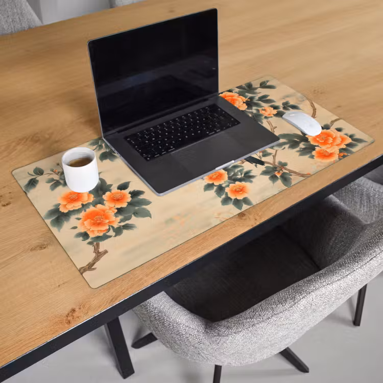 Bureau onderlegger - Vogel - Tak - Bloemen - Oranje — 2