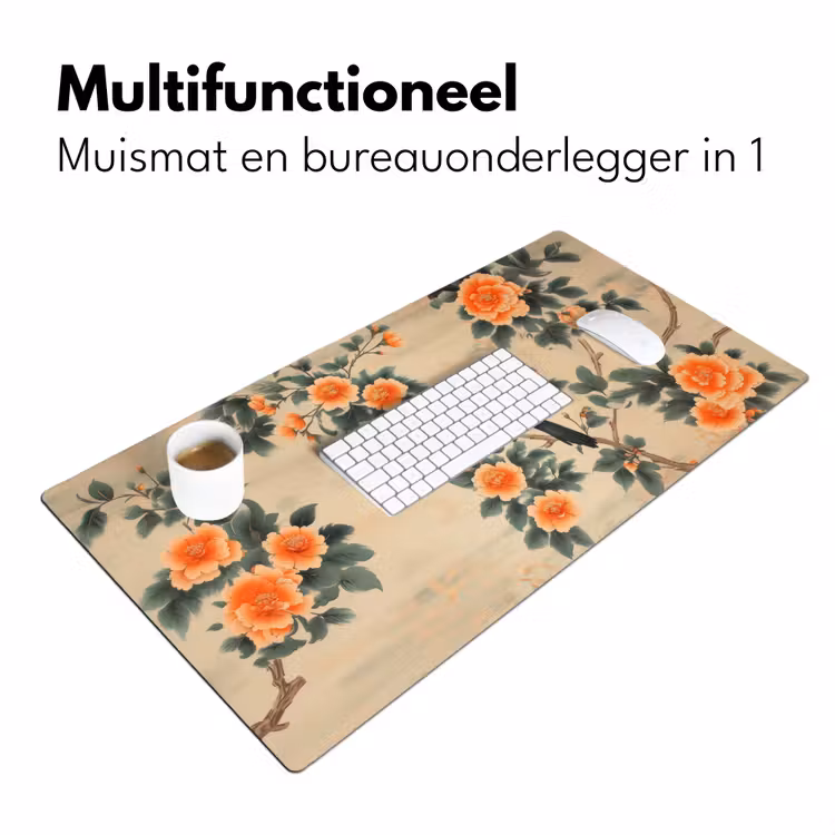 Bureau onderlegger - Vogel - Tak - Bloemen - Oranje — 6