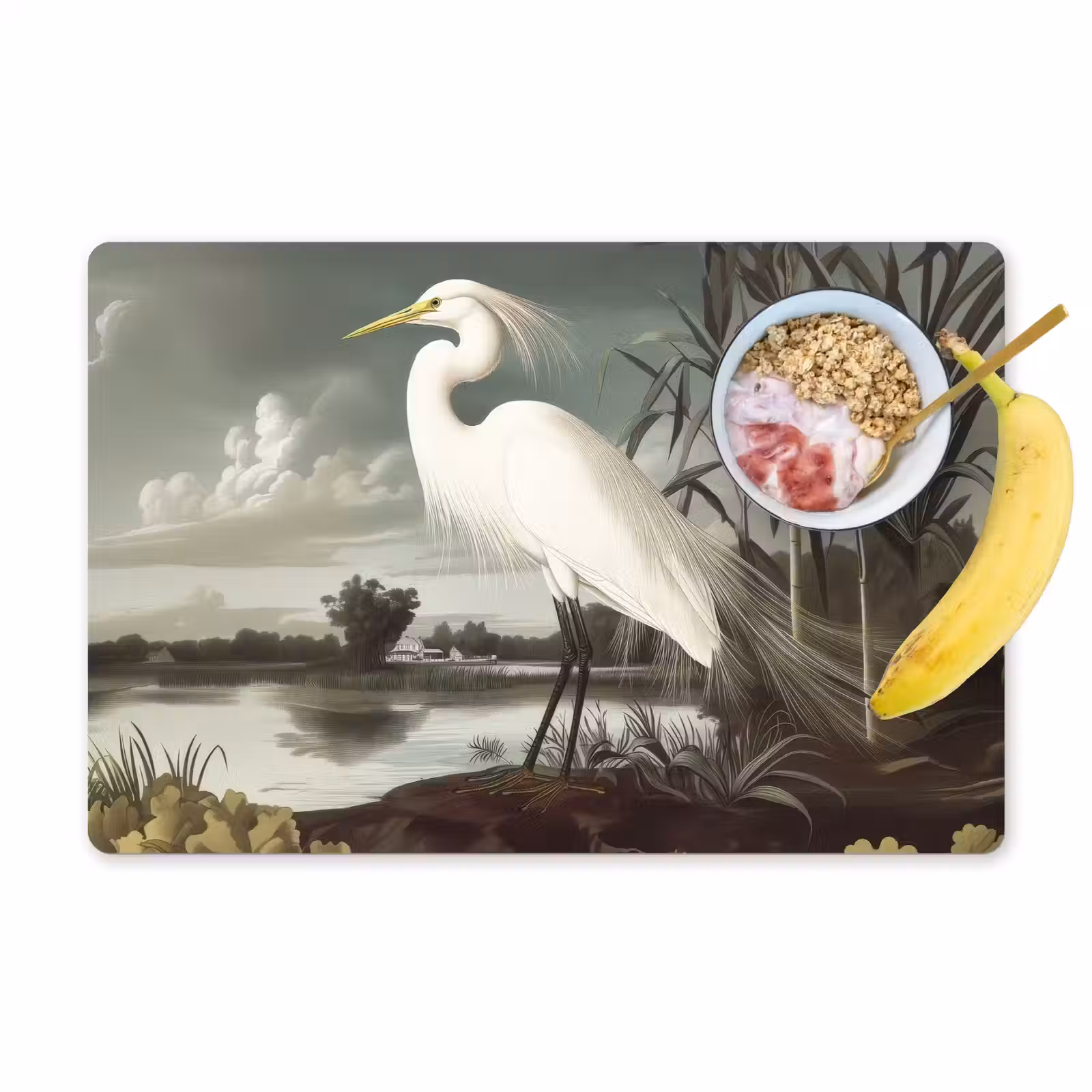 Placemat - 6 stuks - Reiger - Planten - Wolken - Wit — 1
