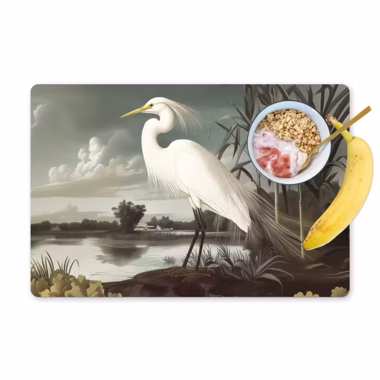 Placemat - 6 stuks - Reiger - Planten - Wolken - Wit — 1