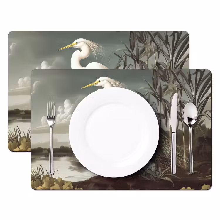 Placemat - 6 stuks - Reiger - Planten - Wolken - Wit — 2