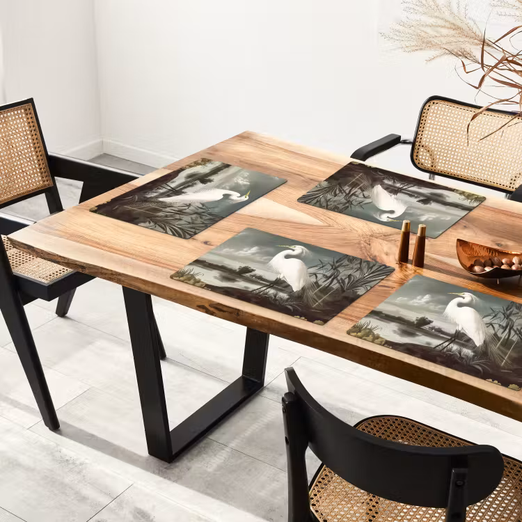 Placemat - 6 stuks - Reiger - Planten - Wolken - Wit — 5