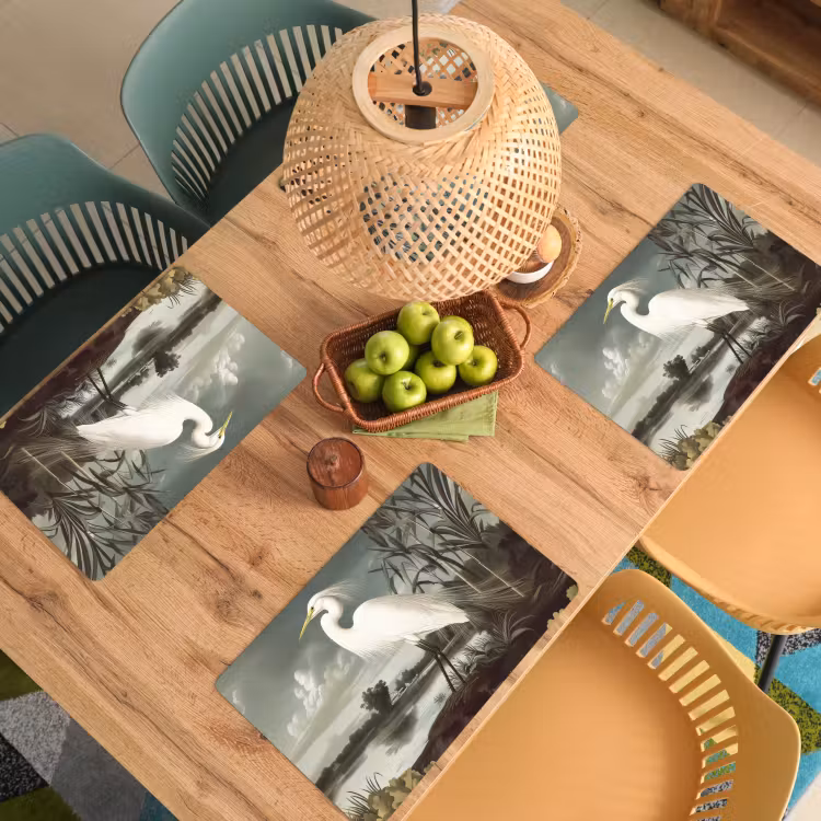 Placemat - 6 stuks - Reiger - Planten - Wolken - Wit — 6