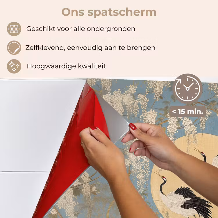 Spatscherm keuken - Kraanvogels - Maan - Bloemen - Blauw — 4