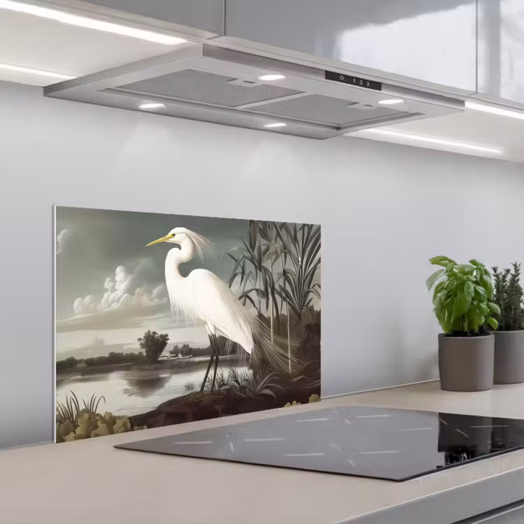Spatscherm keuken - Reiger - Planten - Wolken - Wit — 5