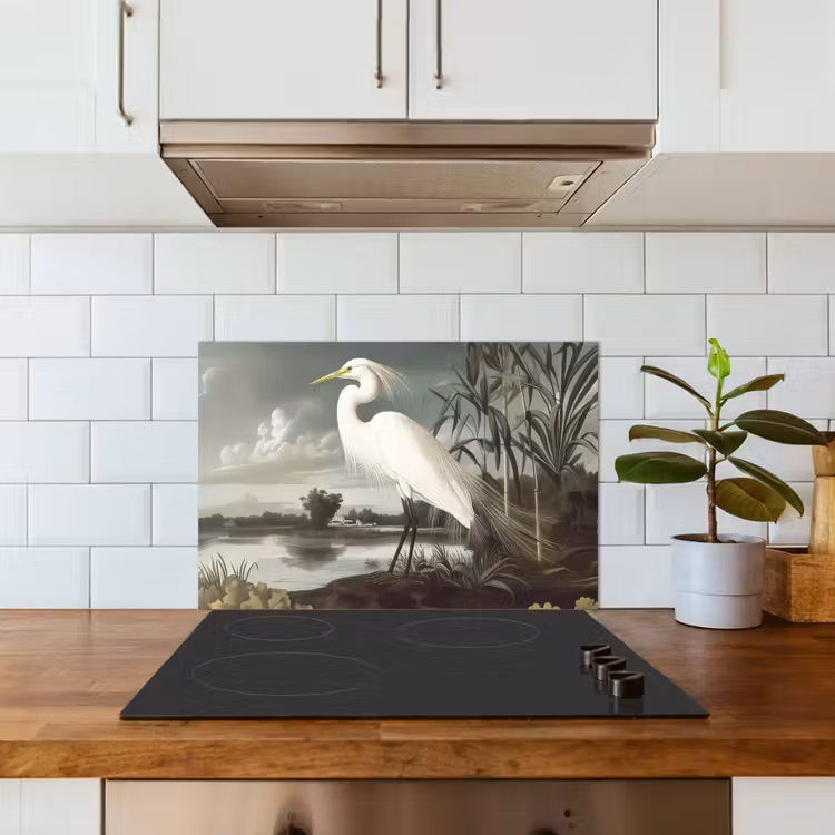 Spatscherm keuken - Reiger - Planten - Wolken - Wit — 6