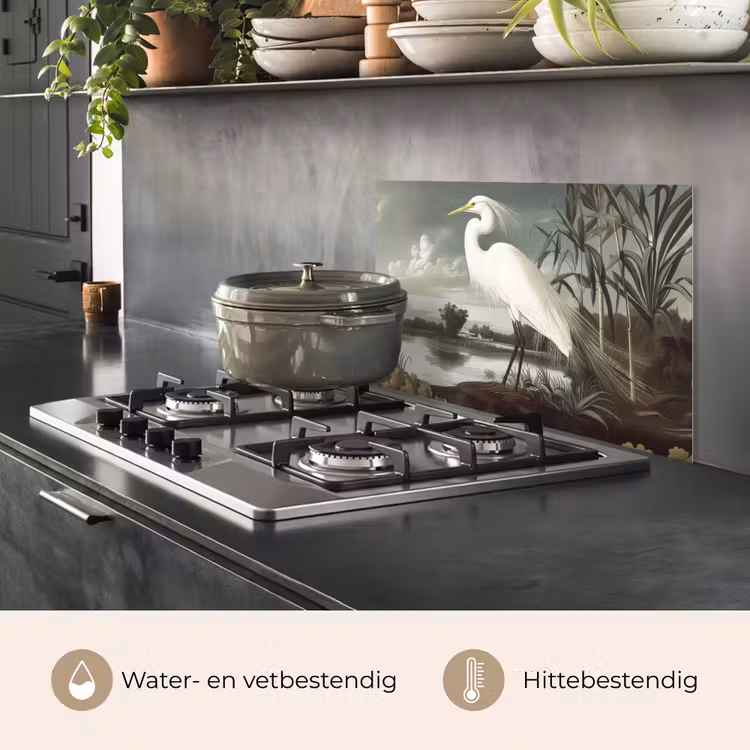 Spatscherm keuken - Reiger - Planten - Wolken - Wit — 7