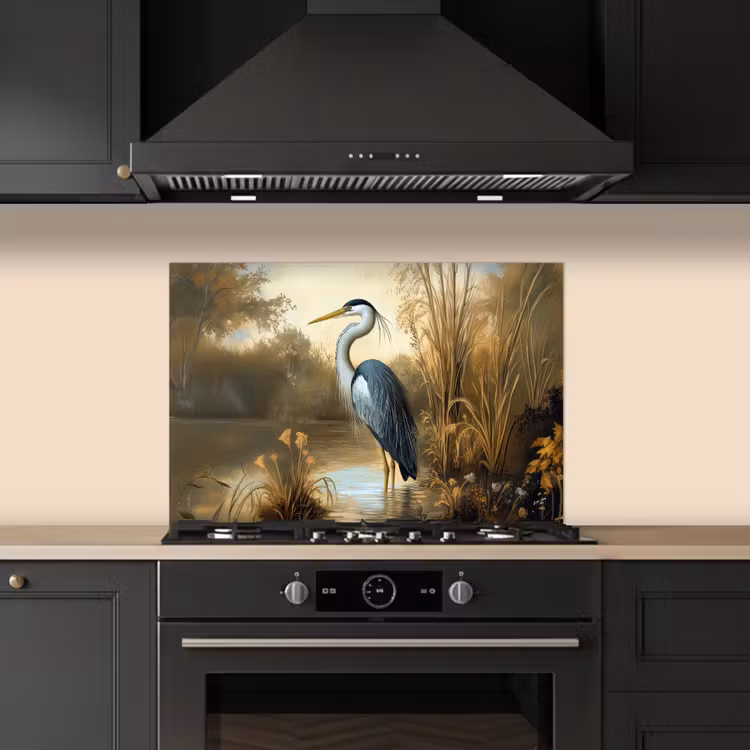 Spatscherm keuken - Reiger - Water - Planten — 2