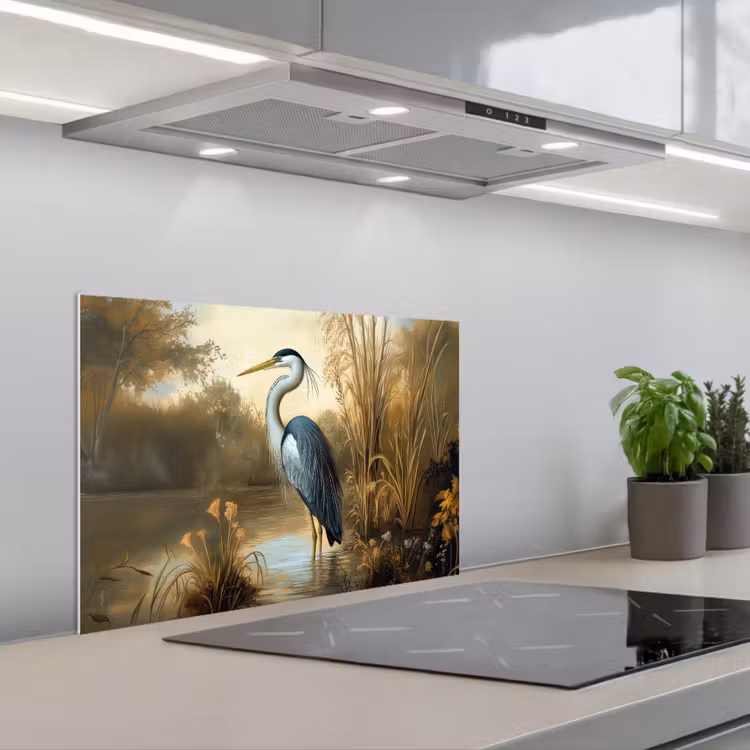Spatscherm keuken - Reiger - Water - Planten — 5
