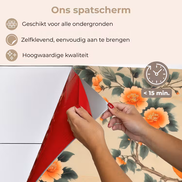 Spatscherm keuken - Vogel - Tak - Bloemen - Oranje — 4