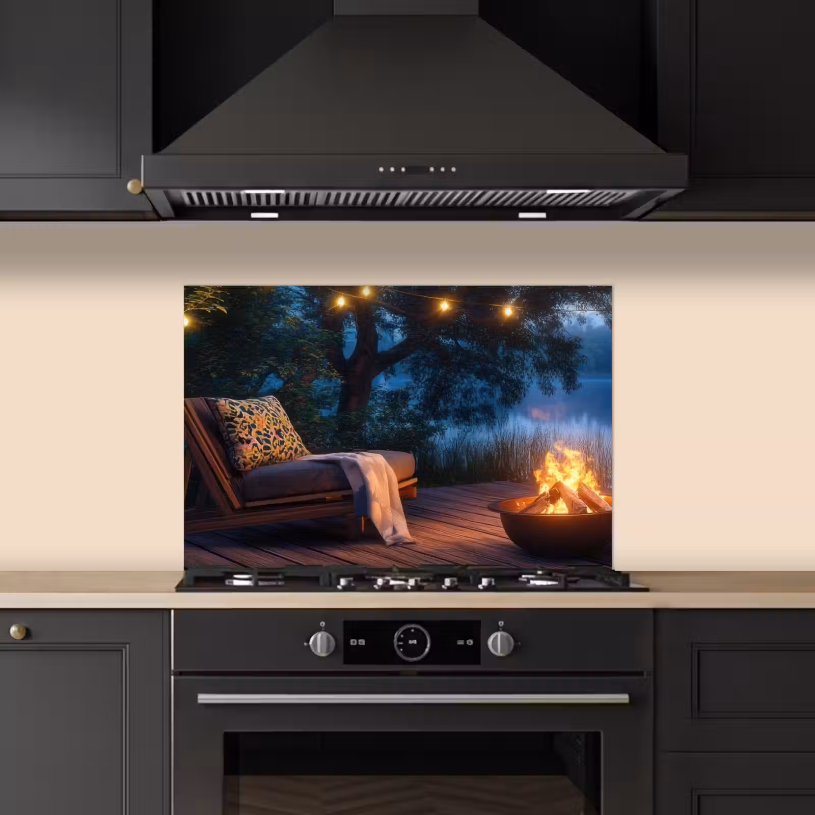 Spatscherm keuken - Kampvuur - Meer - Avondlicht — 1