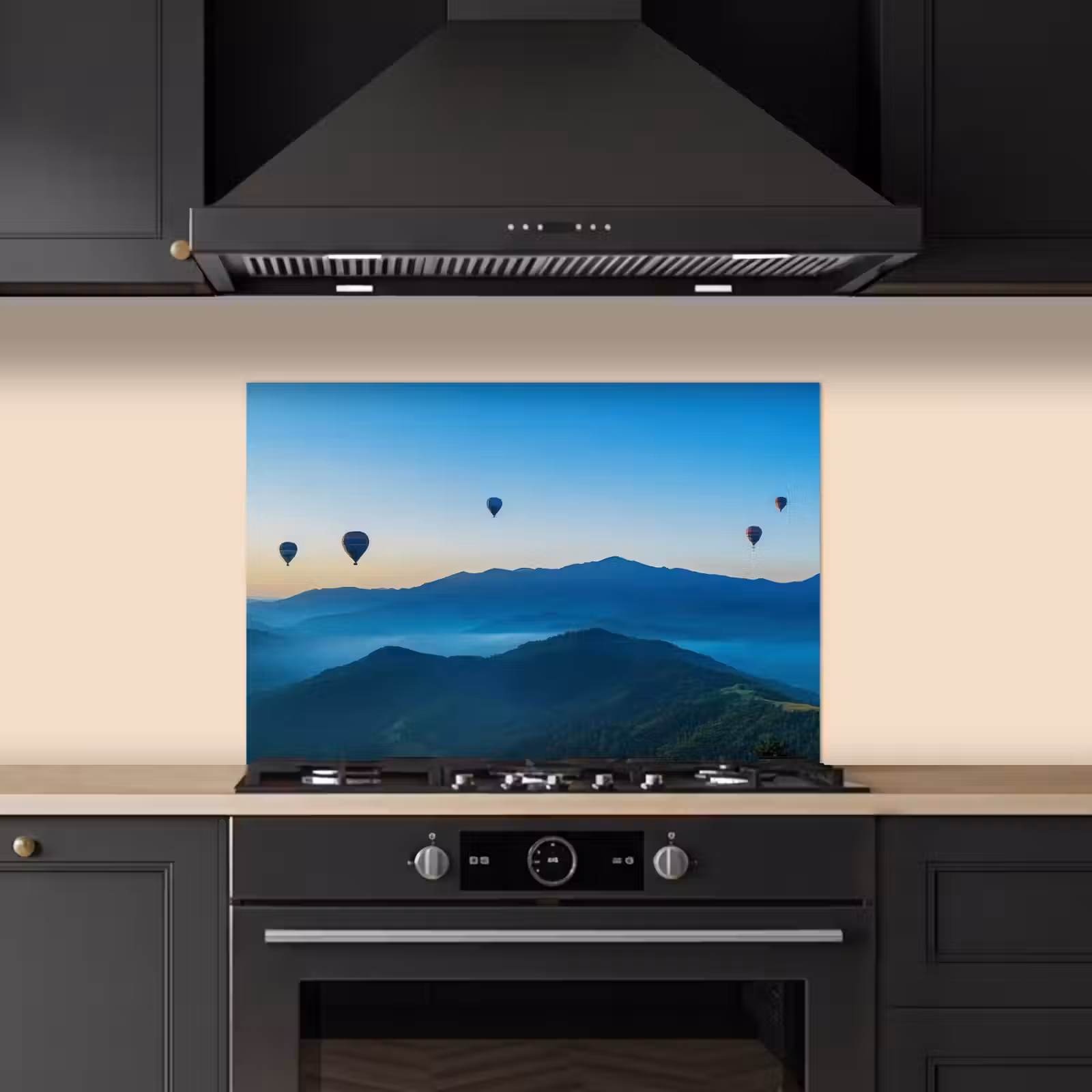 Spatscherm keuken - Luchtballonnen - Bergen - Zonsopgang - Landschap — 1