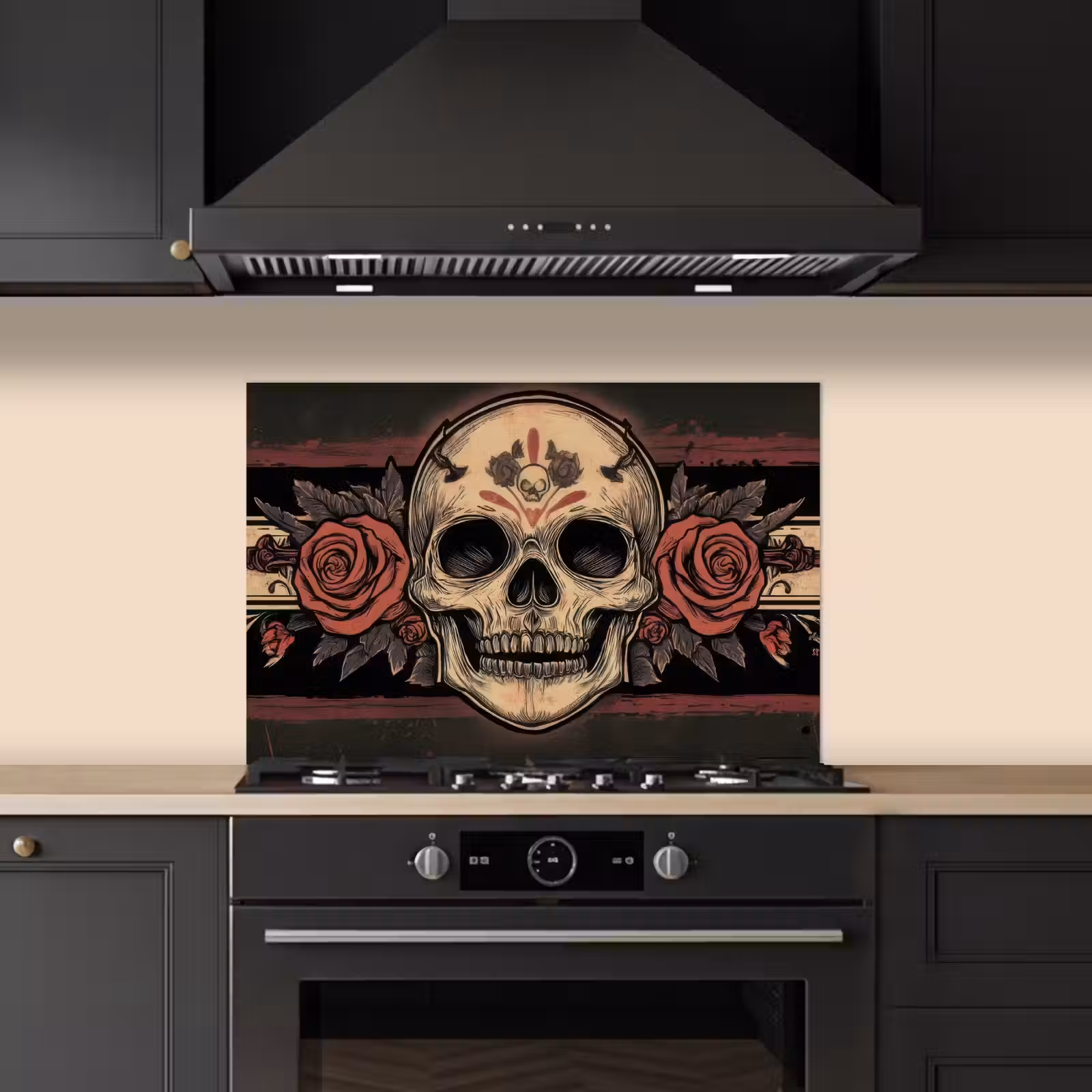 Spatscherm keuken - Schedel - Rozen - Gotisch — 1
