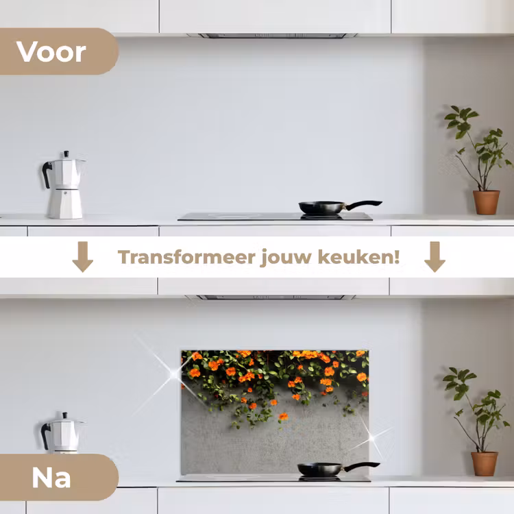Spatscherm keuken - Bloemen - Muur - Oranje — 2