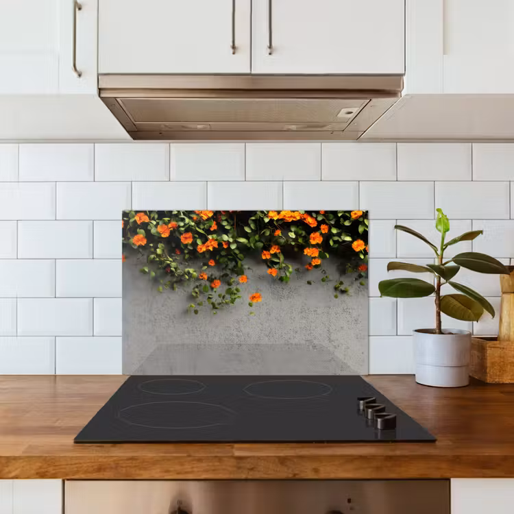 Spatscherm keuken - Bloemen - Muur - Oranje — 5