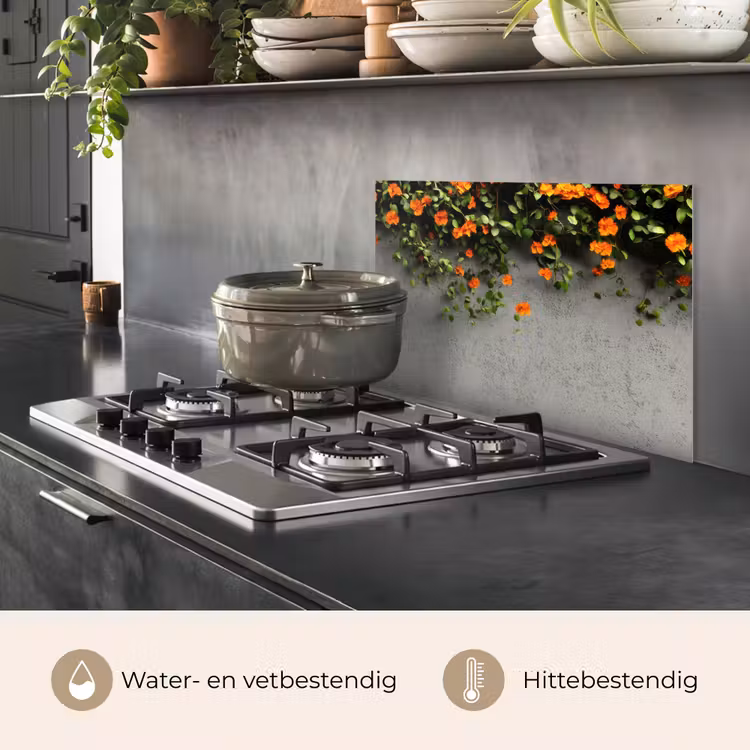 Spatscherm keuken - Bloemen - Muur - Oranje — 6