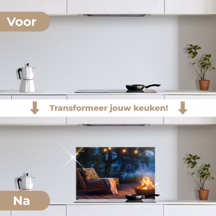 Spatscherm keuken - Kampvuur - Meer - Avondlicht — 2