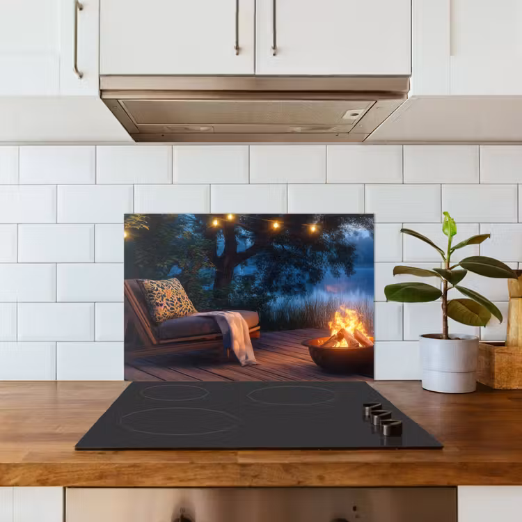 Spatscherm keuken - Kampvuur - Meer - Avondlicht — 5