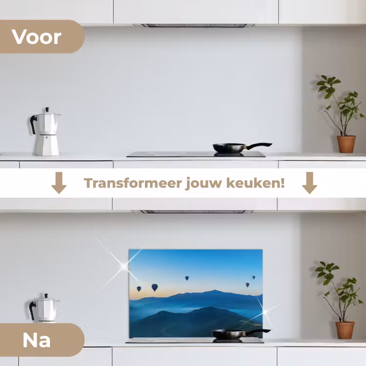 Spatscherm keuken - Luchtballonnen - Bergen - Zonsopgang - Landschap — 2