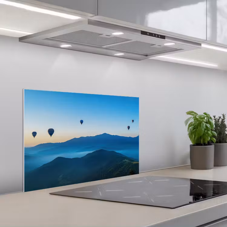 Spatscherm keuken - Luchtballonnen - Bergen - Zonsopgang - Landschap — 4