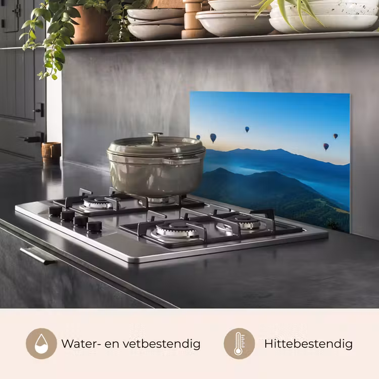 Spatscherm keuken - Luchtballonnen - Bergen - Zonsopgang - Landschap — 6