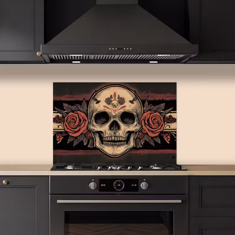 Spatscherm keuken - Schedel - Rozen - Gotisch — 1