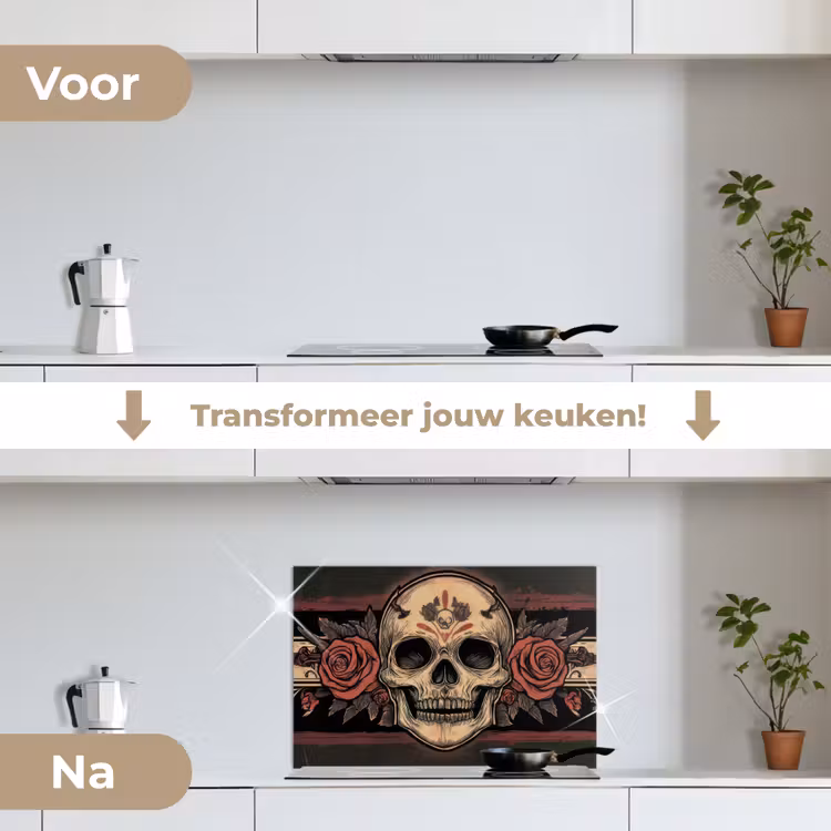 Spatscherm keuken - Schedel - Rozen - Gotisch — 2
