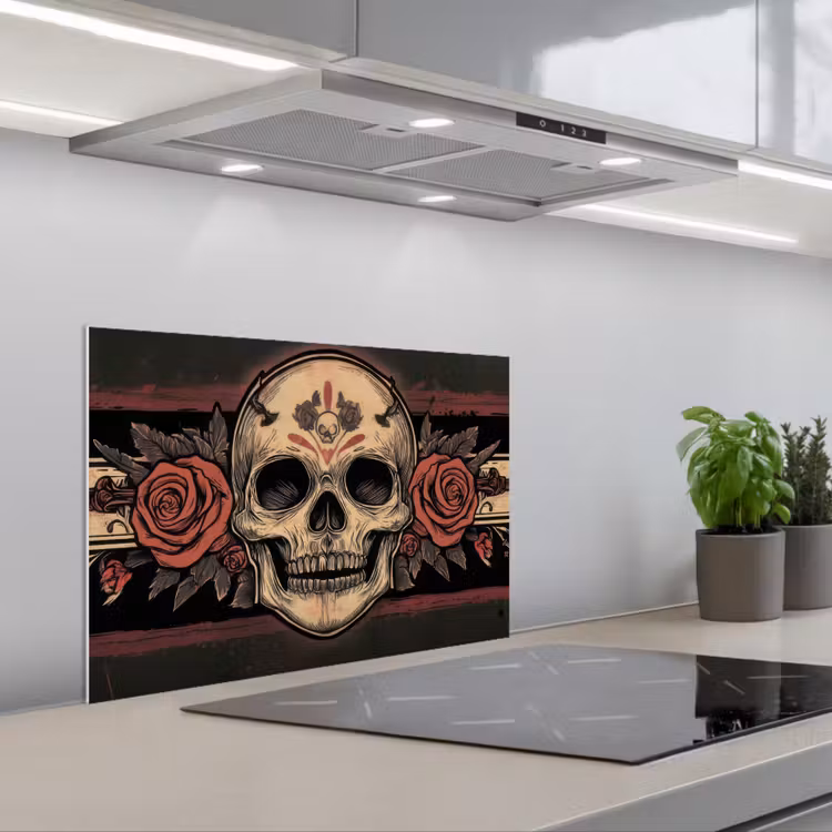 Spatscherm keuken - Schedel - Rozen - Gotisch — 4
