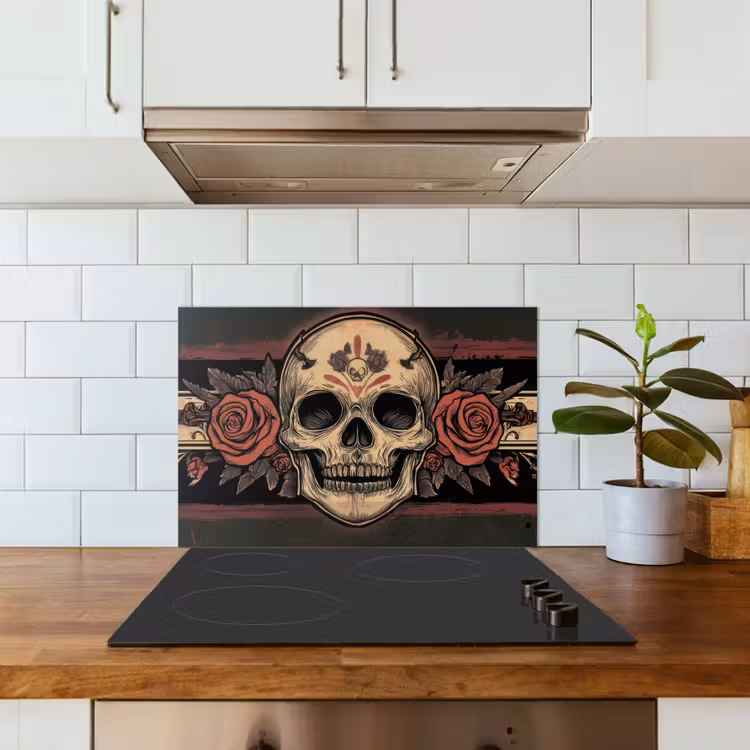 Spatscherm keuken - Schedel - Rozen - Gotisch — 5