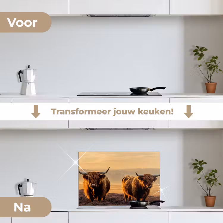 Spatscherm keuken - Schotse hooglanders - Heide - Landschap - Dieren — 2