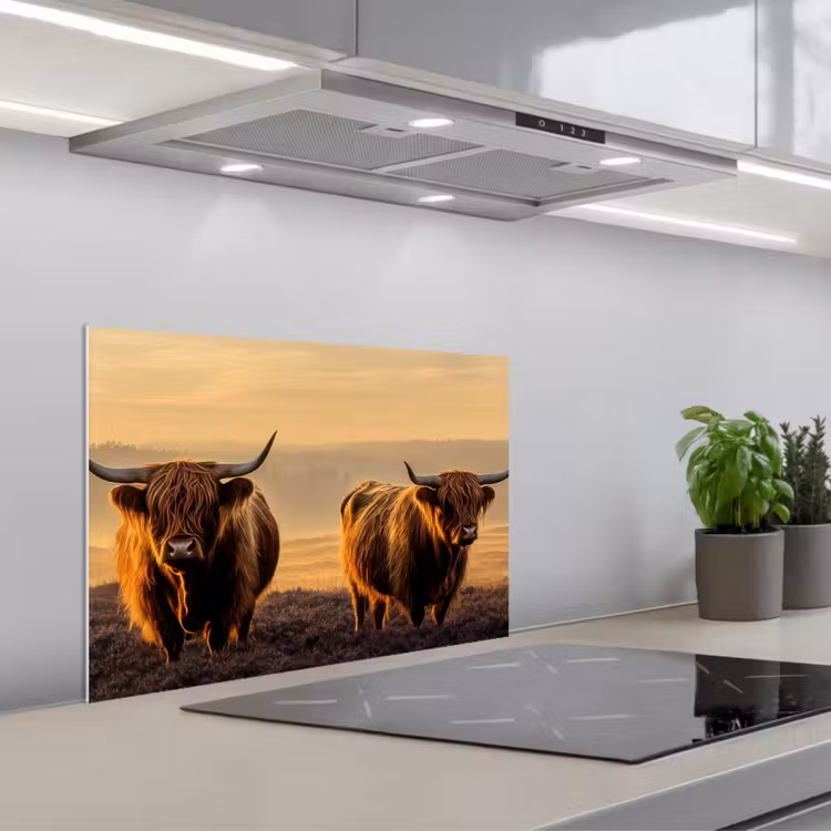 Spatscherm keuken - Schotse hooglanders - Heide - Landschap - Dieren — 4