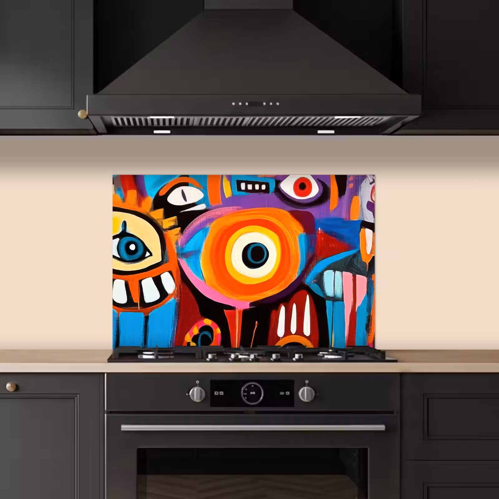 Spatscherm keuken - Abstract - Gezicht - Kleurrijk — 1