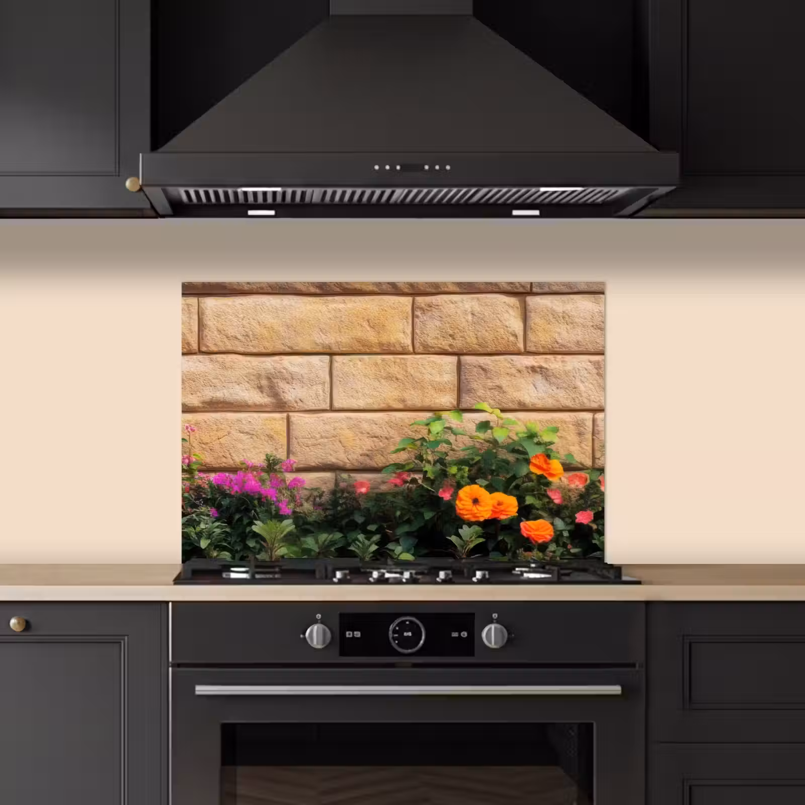 Spatscherm keuken - Bloemen - Bakstenen - Kleurrijk — 1
