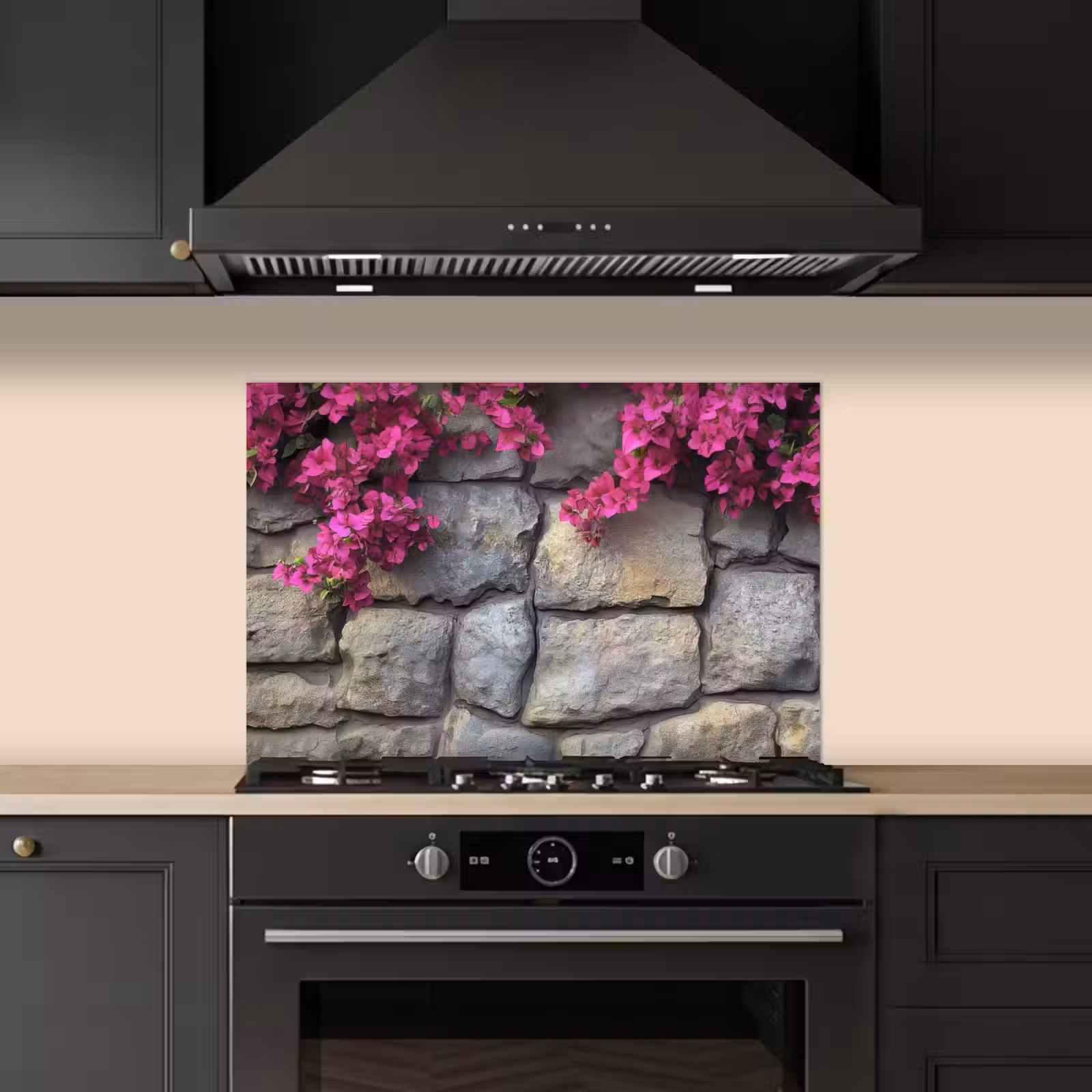 Spatscherm keuken - Bougainvillea - Stenen Muur - Roze — 1
