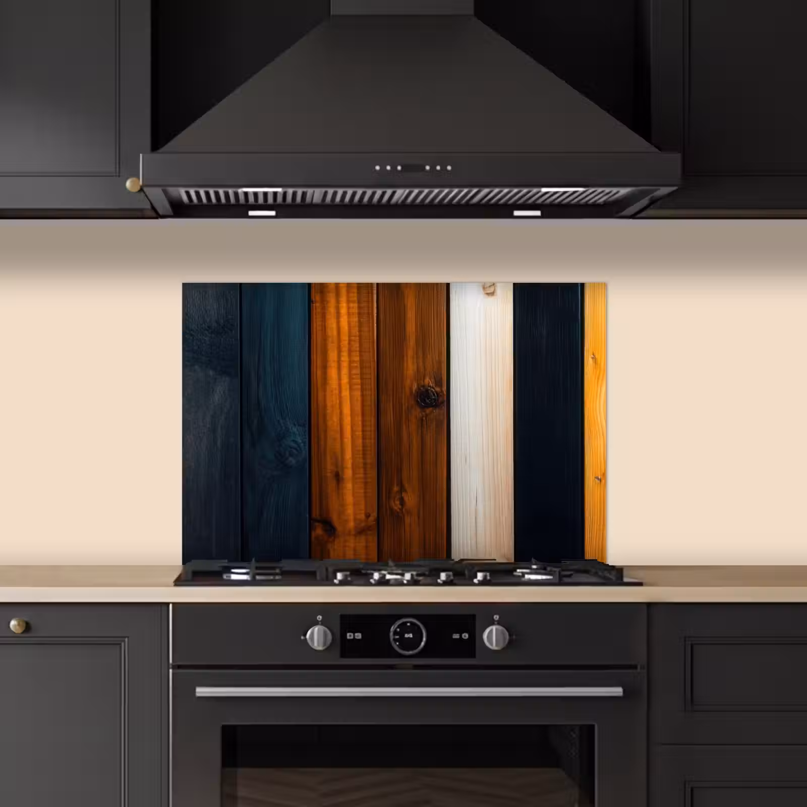 Spatscherm keuken - Hout - Planken - Donker - Warm — 1