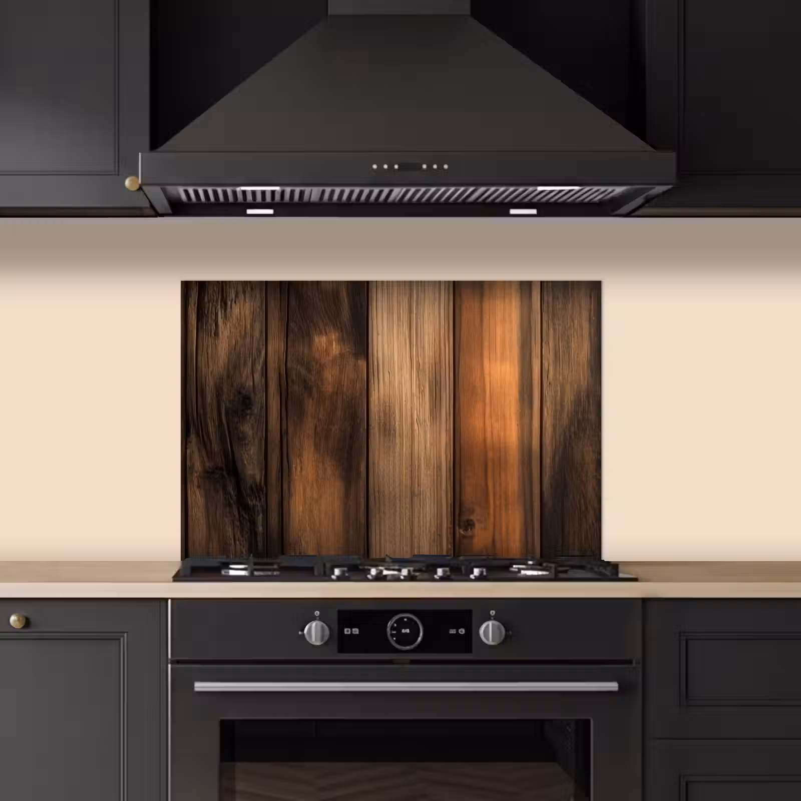 Spatscherm keuken - Hout - Rustiek - Donkere Planken — 1