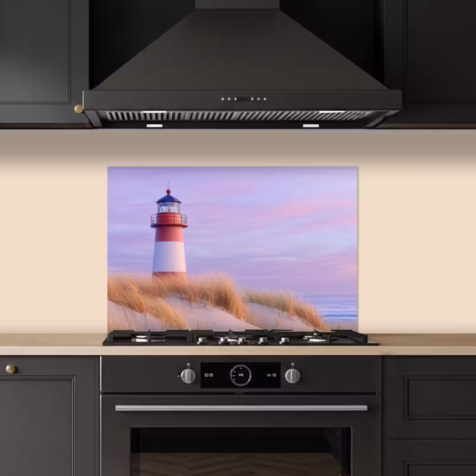 Spatscherm keuken - Vuurtoren - Duinen - Zonsondergang — 1