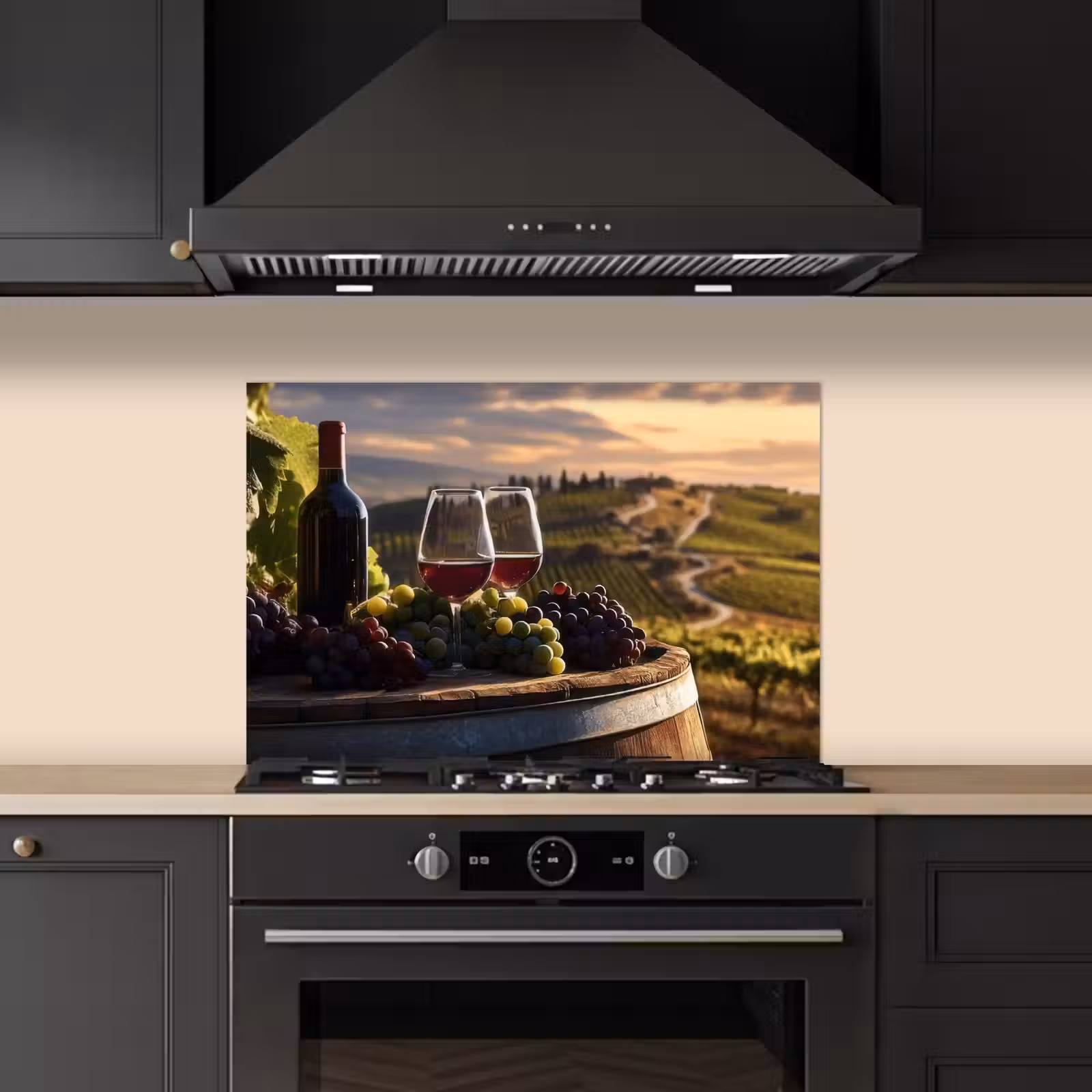 Spatscherm keuken - Wijn - Druiven - Heuvels - Landschap — 1