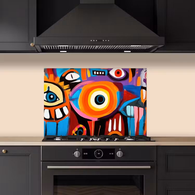 Spatscherm keuken - Abstract - Gezicht - Kleurrijk — 1