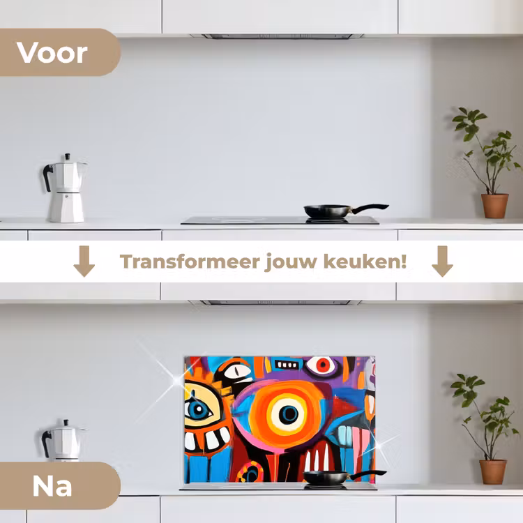 Spatscherm keuken - Abstract - Gezicht - Kleurrijk — 2