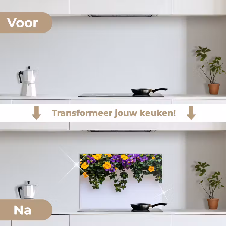 Spatscherm keuken - Bloemen - Muur - Geel - Paars — 2