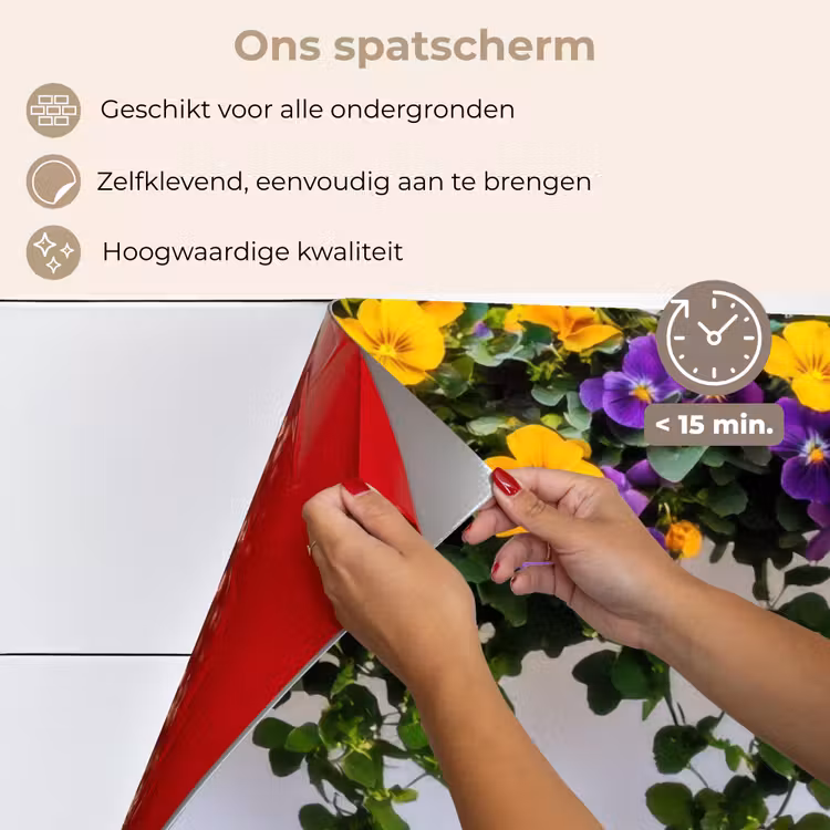 Spatscherm keuken - Bloemen - Muur - Geel - Paars — 3