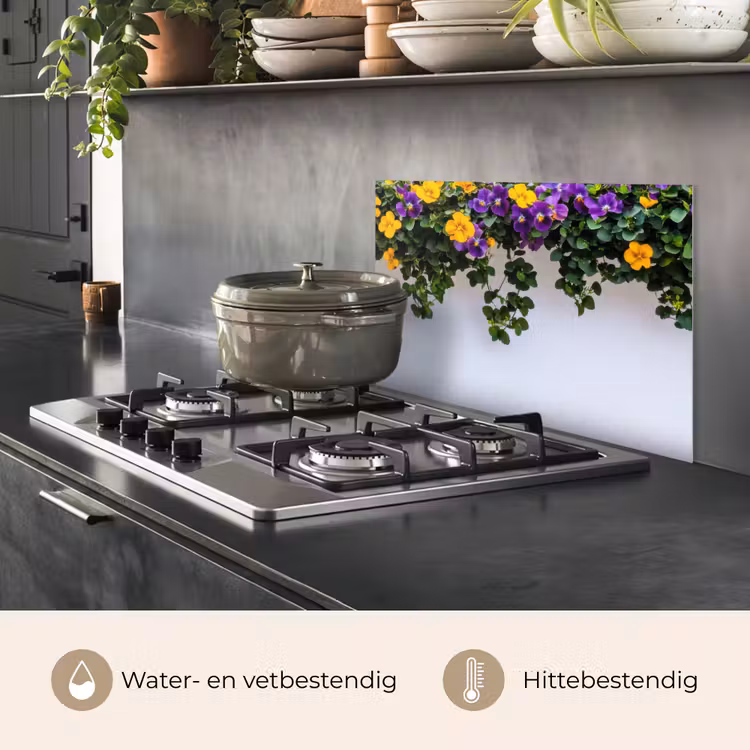 Spatscherm keuken - Bloemen - Muur - Geel - Paars — 6
