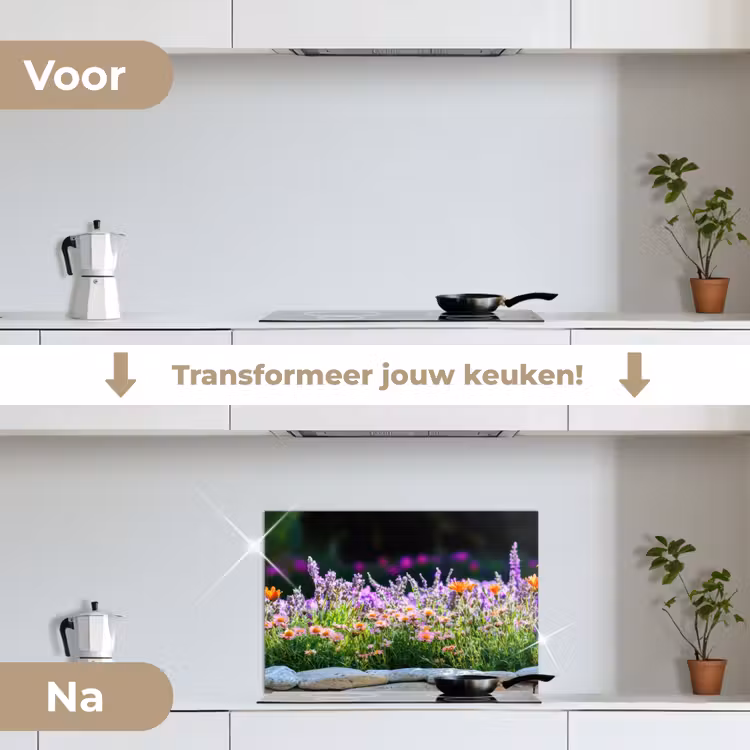 Spatscherm keuken - Bloemen - Steenrand - Kleurrijk — 2