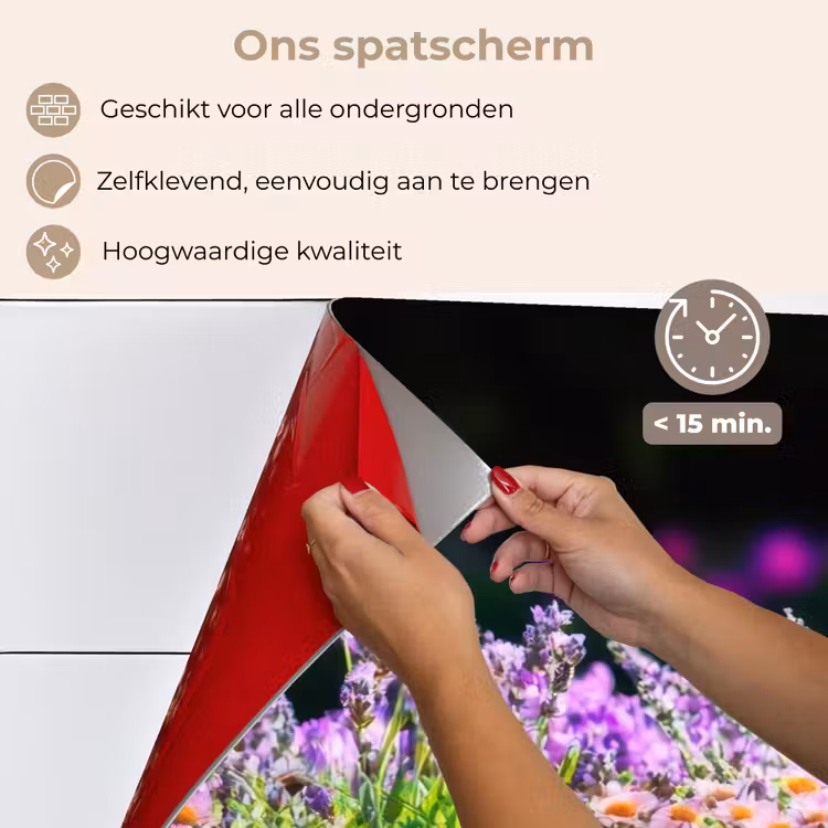 Spatscherm keuken - Bloemen - Steenrand - Kleurrijk — 3