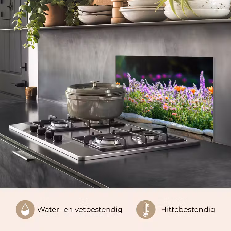 Spatscherm keuken - Bloemen - Steenrand - Kleurrijk — 6